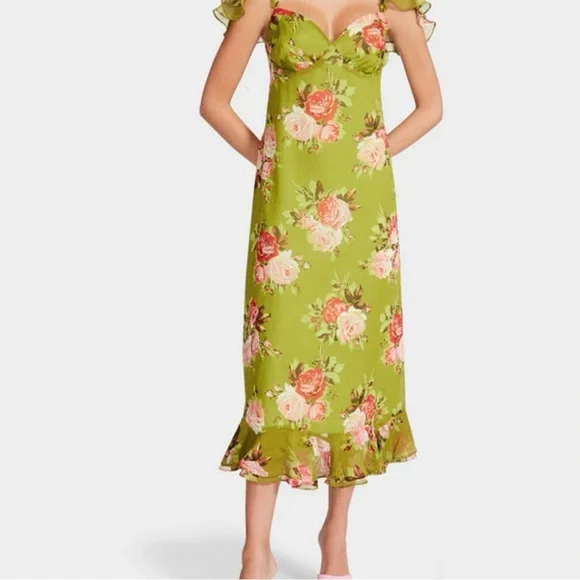 Floral Green Midi Dress - Picture 1 of 10